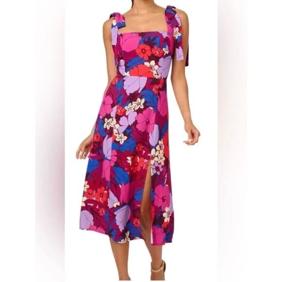 Adrianna Papell Dresses & Skirts - Adrianna Papell Women's Purple Floral Tie-Shoulder Dress Sz 12 NWT